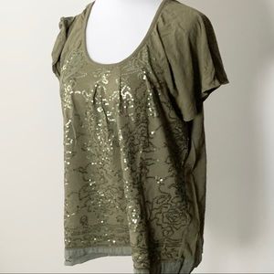 Charter Club | Top | 1X  | Green| short sleeve with sequin detail
